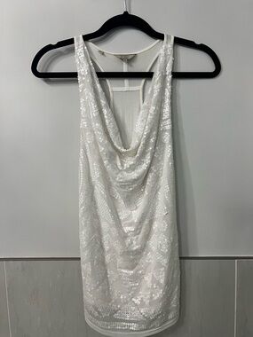Guess White Sequin Cowl Neck Tank